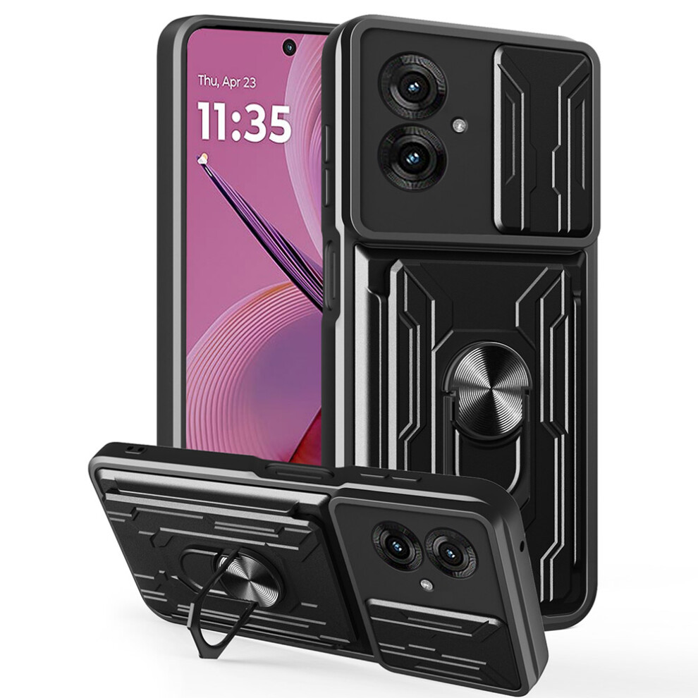 (Black) For Motorola Moto G55 5G Case Pc + Tpu Kickstand Phone Back Cover With Camera Slider Black 6914286893758