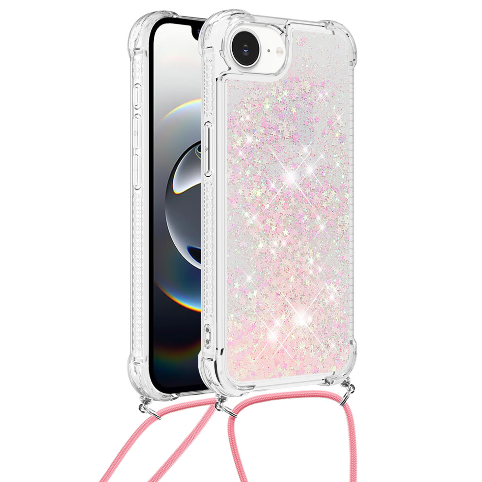 ( Pentagram) For Iphone 16E Tpu Case Quicksand Design Phone Cover With Lanyard Pink 6914284654078