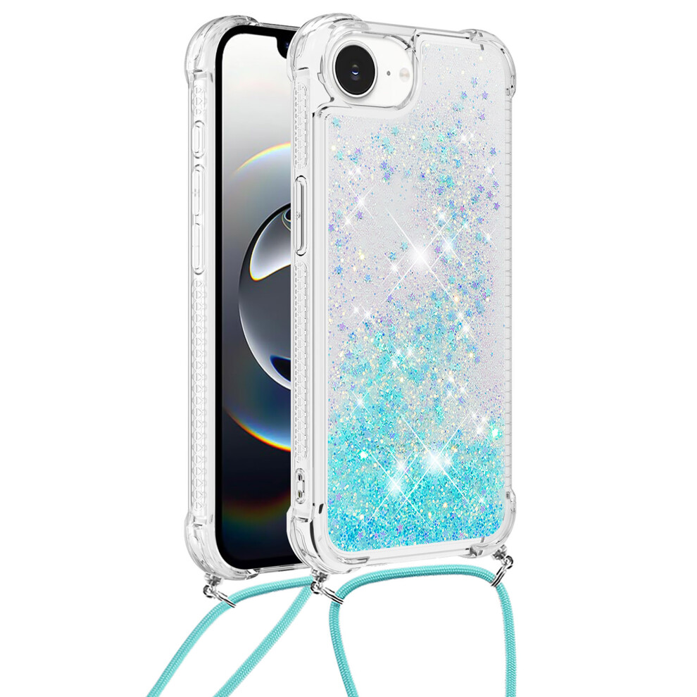 ( Pentagram) For Iphone 16E Tpu Case Quicksand Design Phone Cover With Lanyard Blue 6914287537897
