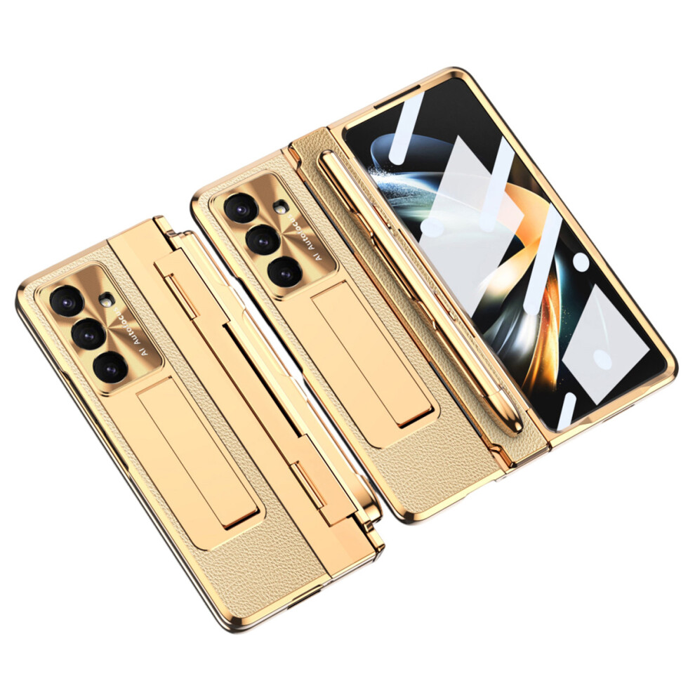 ( Gold) For Samsung Galaxy Z Fold7 5G Case Kickstand Leather + Pc Phone Cover With Tempered Glass Film Stylus Gold 6914288508223