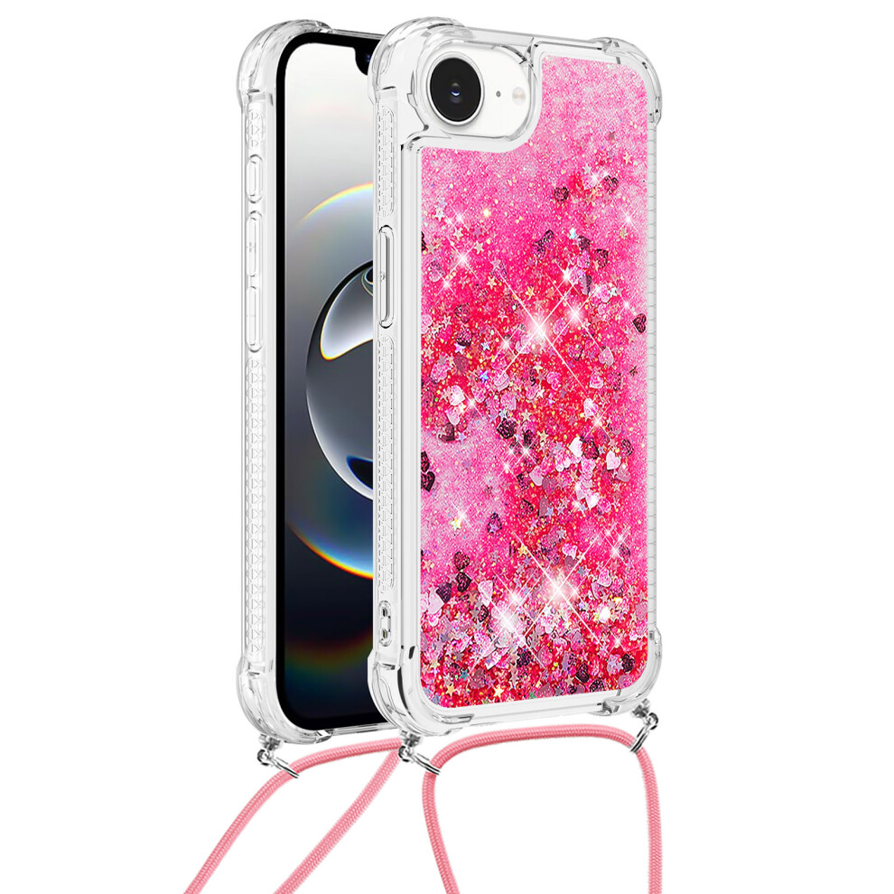 ( Hearts) For Iphone 16E Tpu Case Quicksand Design Phone Cover With Lanyard Pink 6914282560821