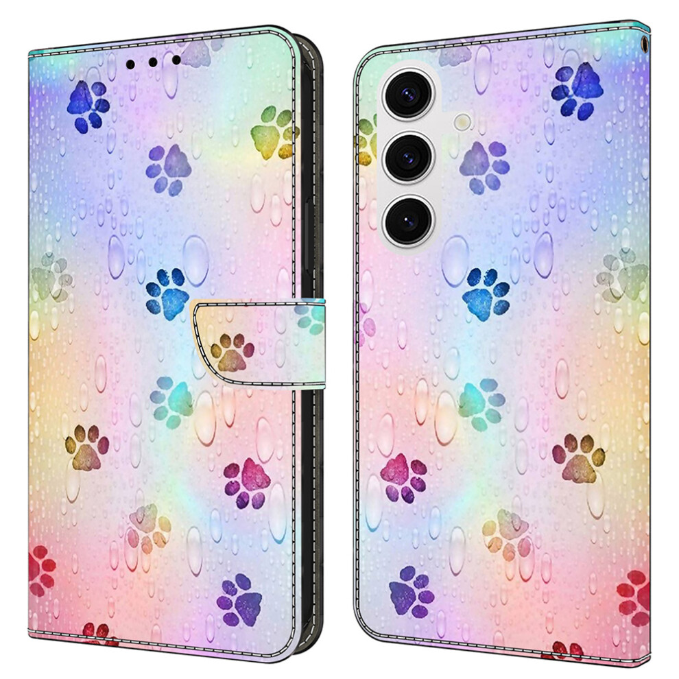 (Cat Footprints) For Samsung Galaxy S25 Leather Case Pattern Printing Wallet Stand Flip Phone Cover 6914289762747