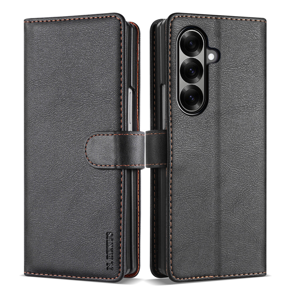 (Black) N.bekus Csj-001 For Samsung Galaxy Z Fold7 5G Stand Case Pu Leather Wallet Phone Cover Black 6914283448289