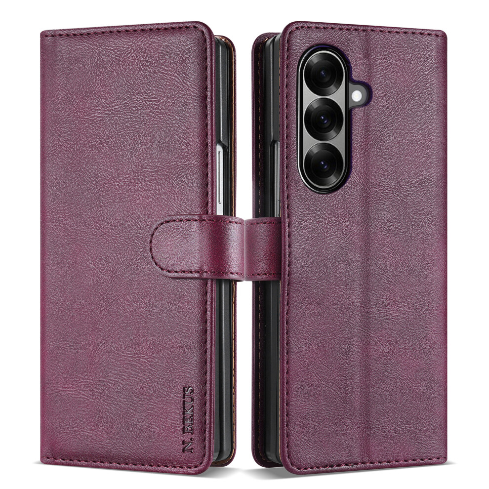 (Wine ) N.bekus Csj-001 For Samsung Galaxy Z Fold7 5G Stand Case Pu Leather Wallet Phone Cover Red 6914285642739