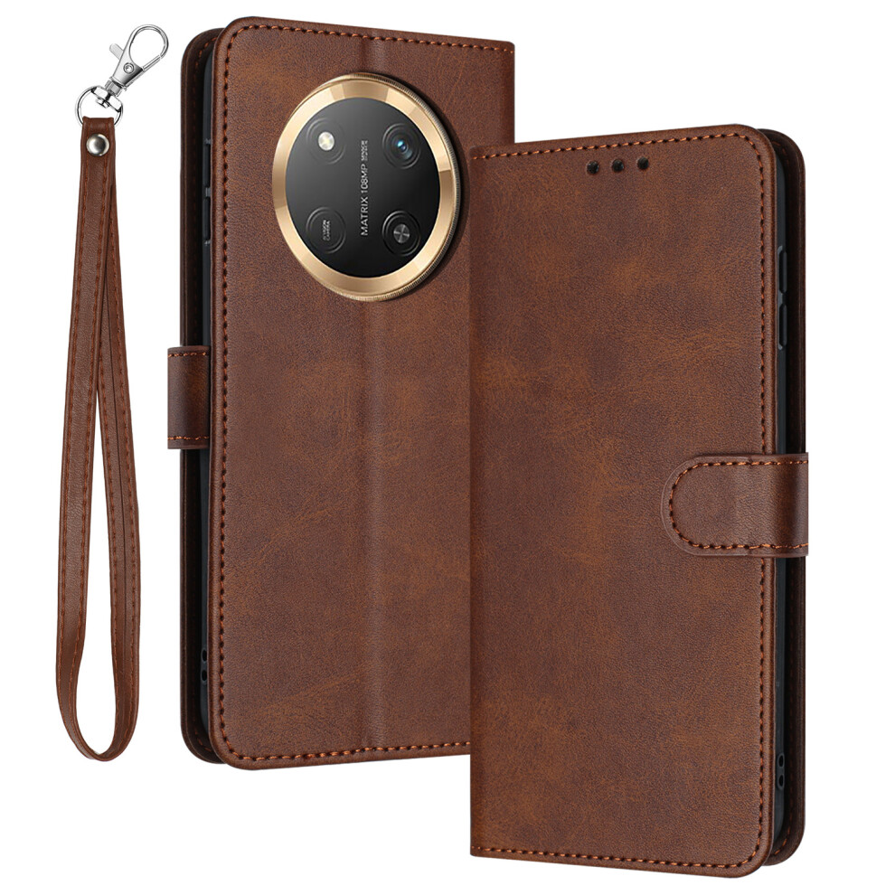 (Brown) For Honor Magic7 Lite 5G X9c 5G X60 Pro 5G Case Flip Stand Pu Leather Wallet Phone Cover Calf Texture Brown 6914289716726