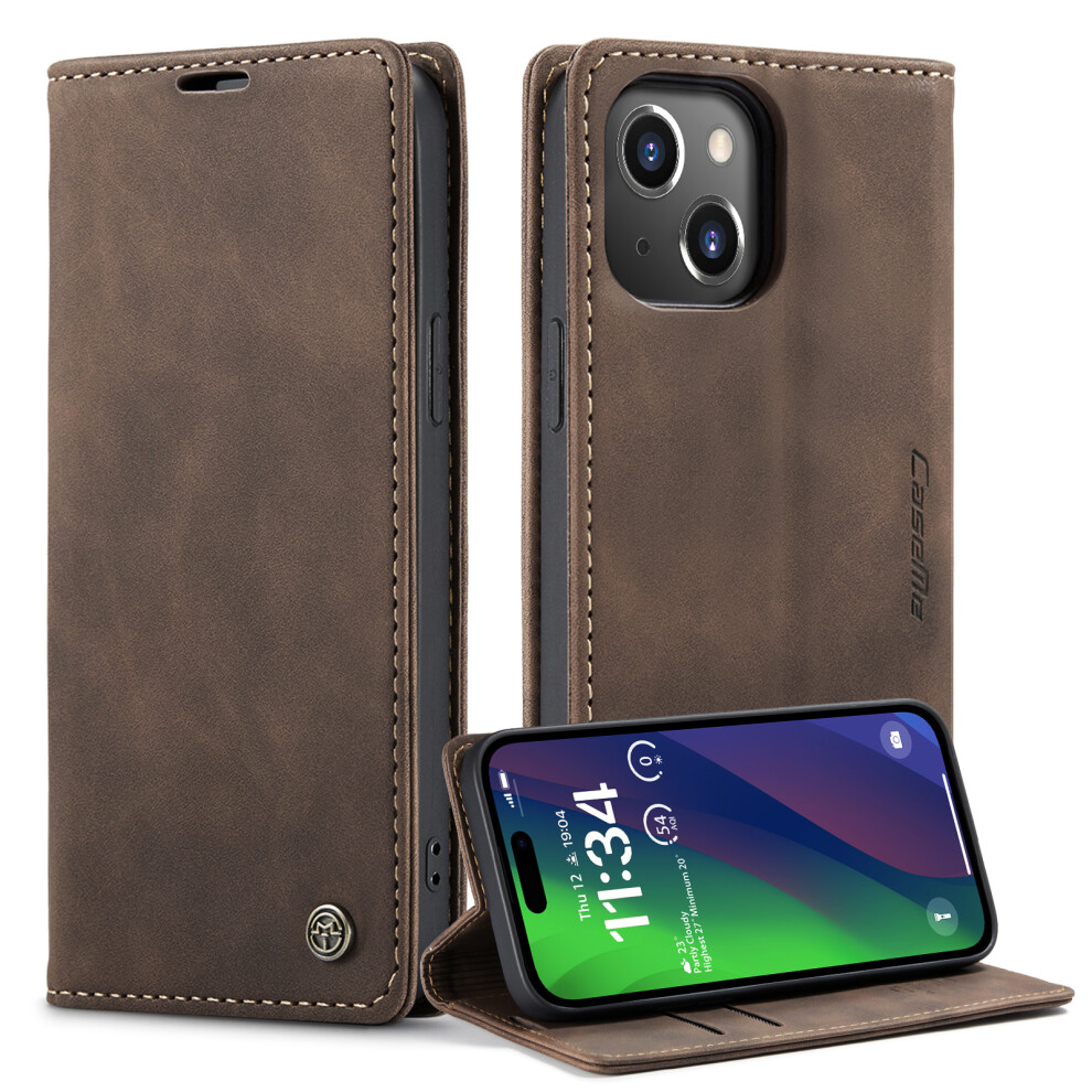 (Coffee) Caseme 013 Series For Iphone 15 Leather Wallet Phone Case Flip Stand Drop-Proof Cover Brown 6914285290664