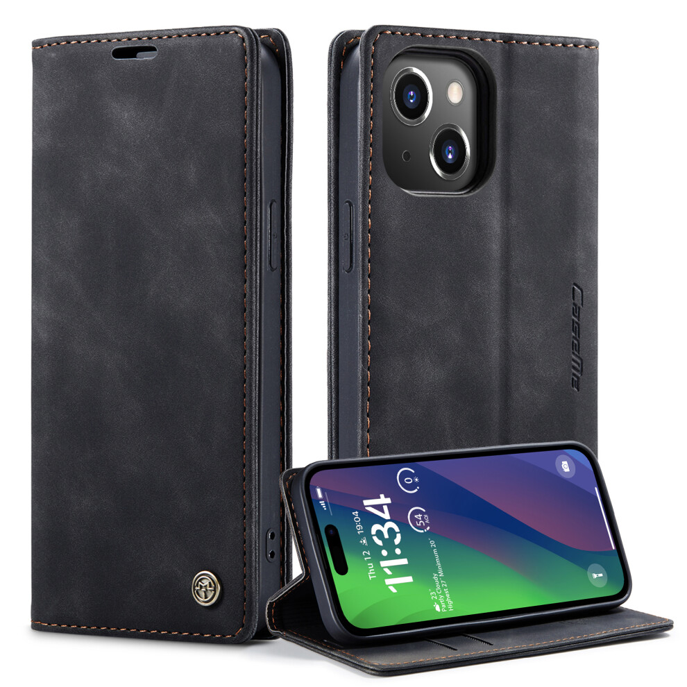 (Black) Caseme 013 Series For Iphone 15 Leather Wallet Phone Case Flip Stand Drop-Proof Cover Black 6914288878715