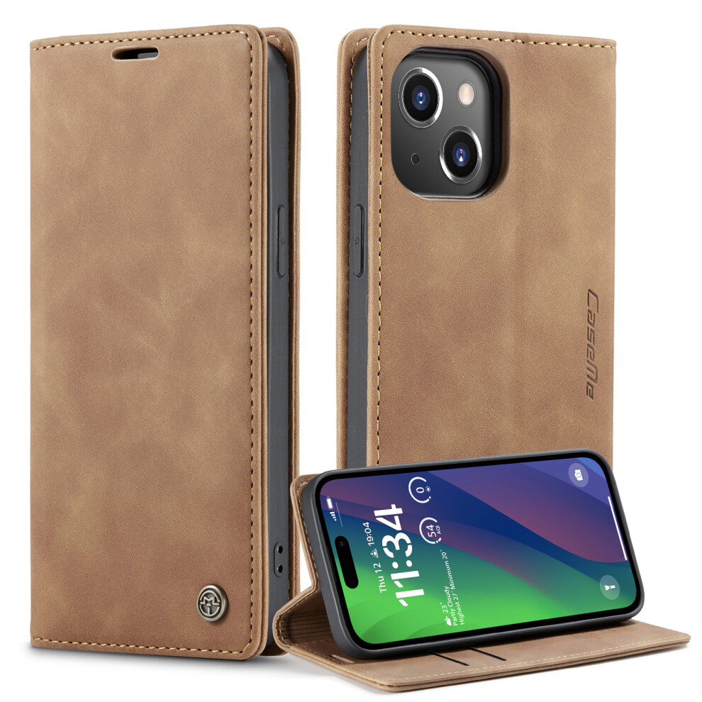 (Brown) Caseme 013 Series For Iphone 15 Leather Wallet Phone Case Flip Stand Drop-Proof Cover Brown 6914289711042