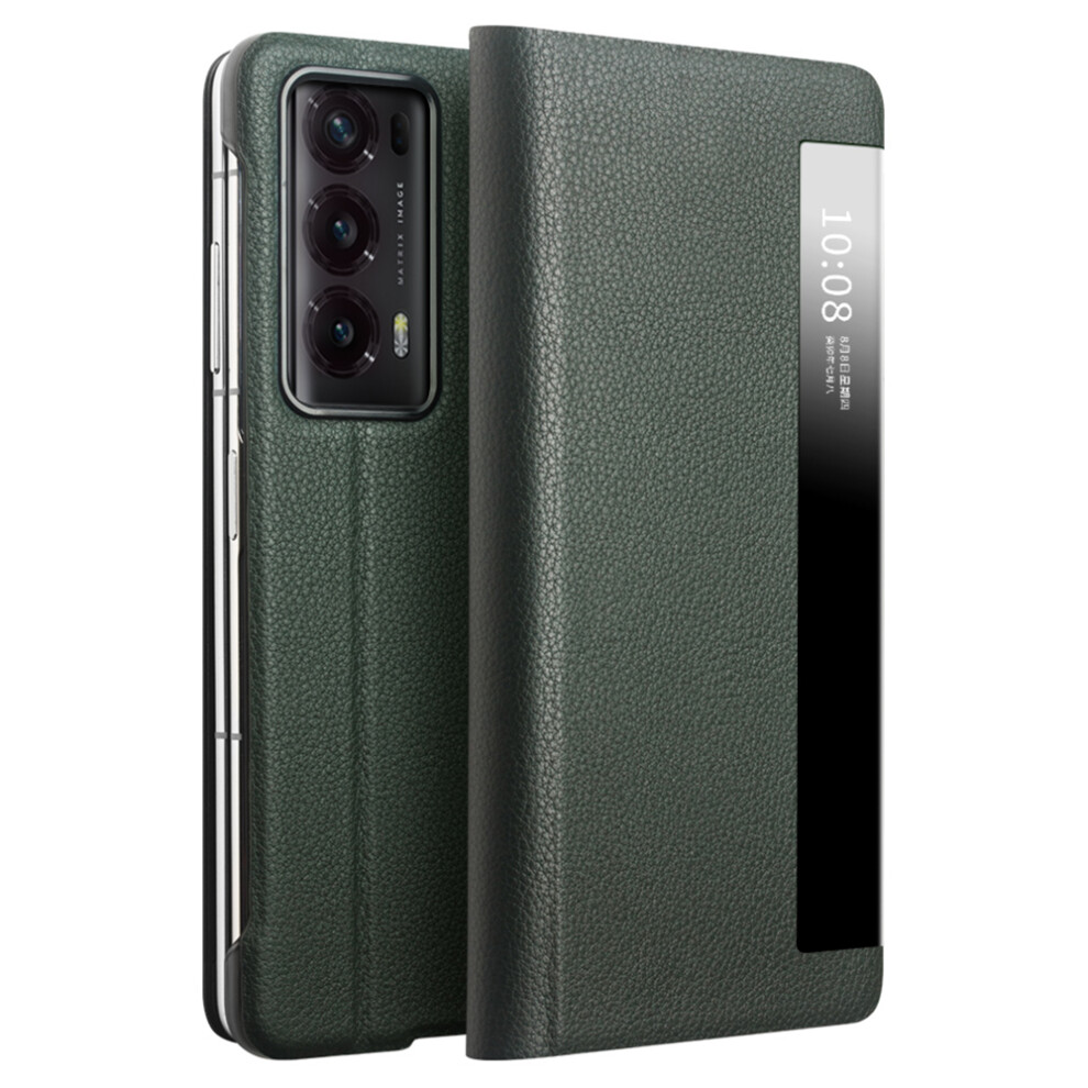 (Green) Qialino For Honor Magic V2 5G Genuine Cow Leather Case Smart View Window Phone Cover Green 6914287100817
