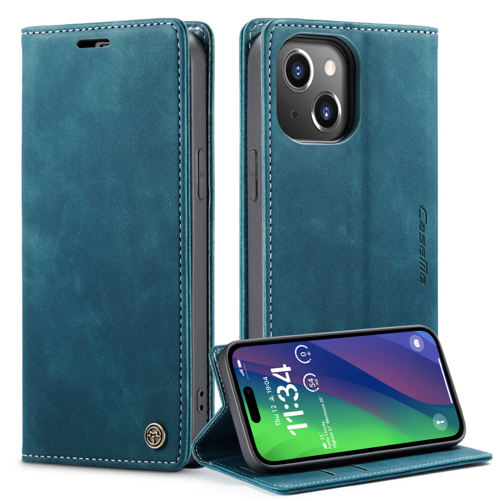 (Blue) Caseme 013 Series For Iphone 15 Leather Wallet Phone Case Flip Stand Drop-Proof Cover Blue 6914281277966