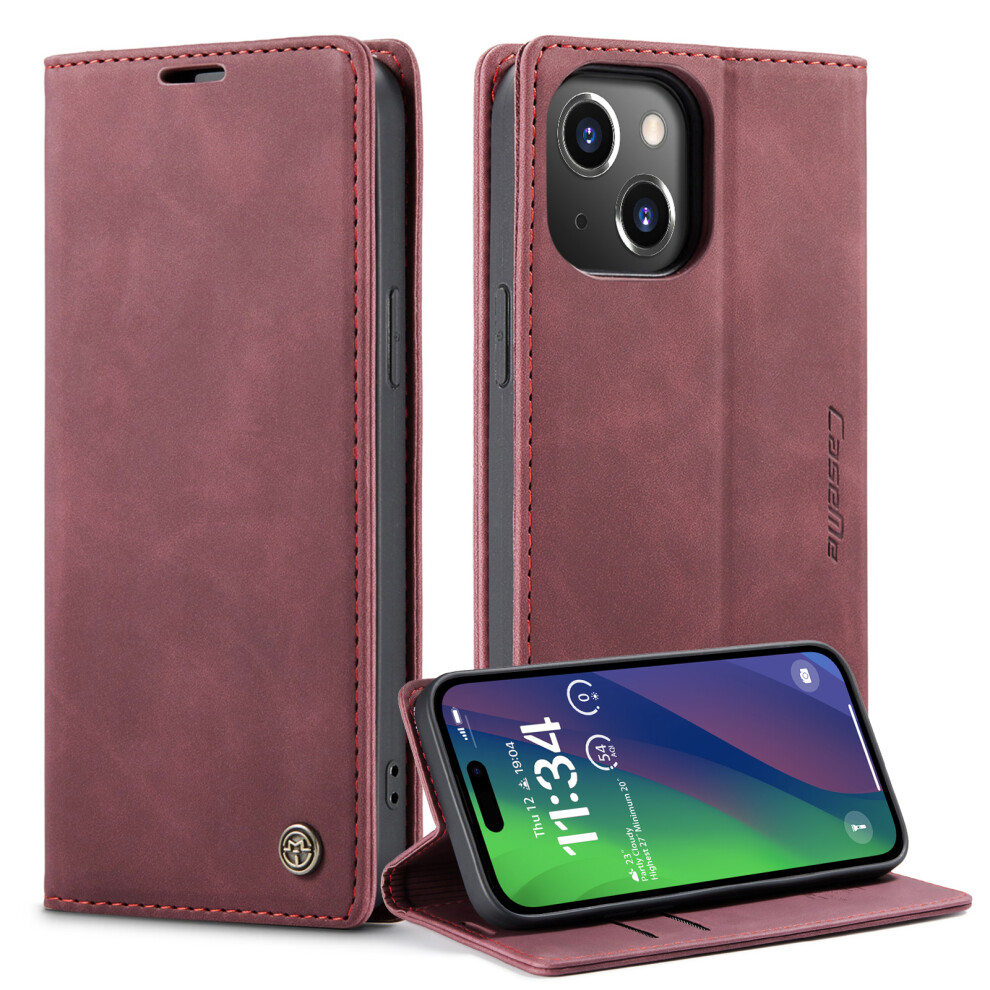 (Red) Caseme 013 Series For Iphone 15 Leather Wallet Phone Case Flip Stand Drop-Proof Cover Red 6914281702611