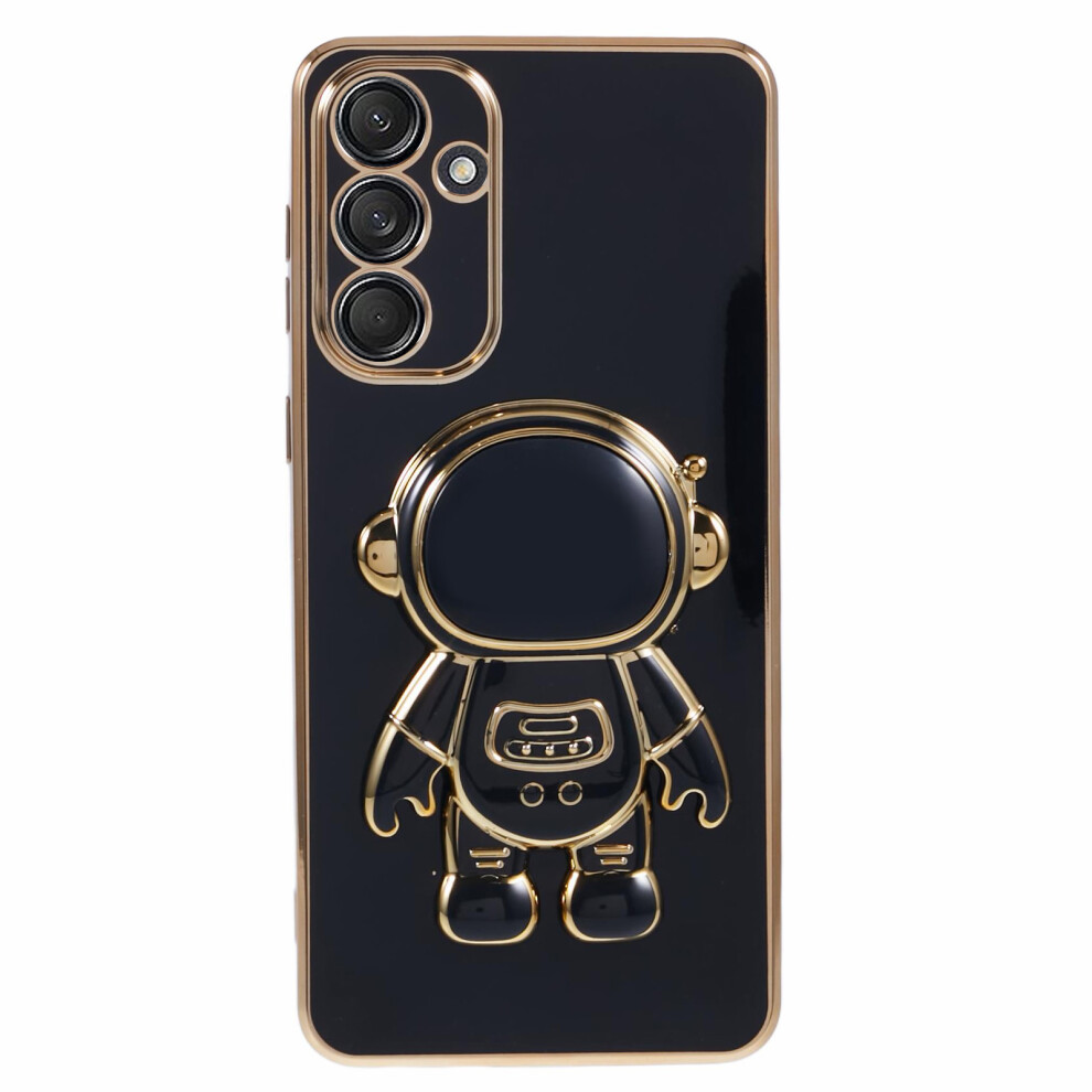 (Black) For Samsung Galaxy A36 5G Case Electroplating Soft Tpu Phone Cover With Astronaut Hidden Kickstand Black 6914285914447