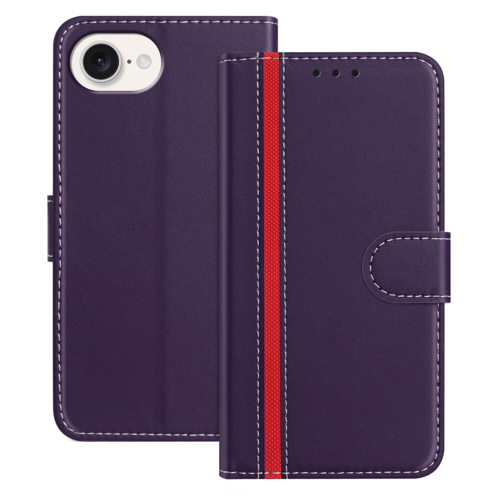 (Purple) For Iphone 16E Phone Cases Wallet Stand Color Splicing Leather Cover With Magnetic Clasp Purple 6914286491121