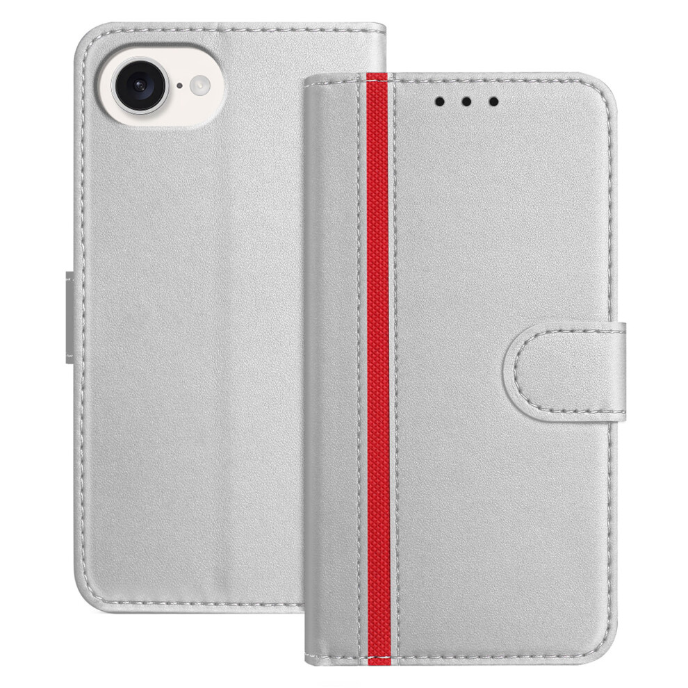 (Silver) For Iphone 16E Phone Cases Wallet Stand Color Splicing Leather Cover With Magnetic Clasp Silver 6914282903079