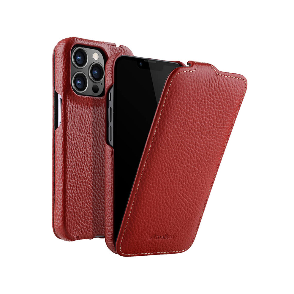 (Red) Melkco For Iphone 12 12 Pro Vertical Flip Phone Case Genuine Cow Leather+Pc Matte Cover Red 6914288670975