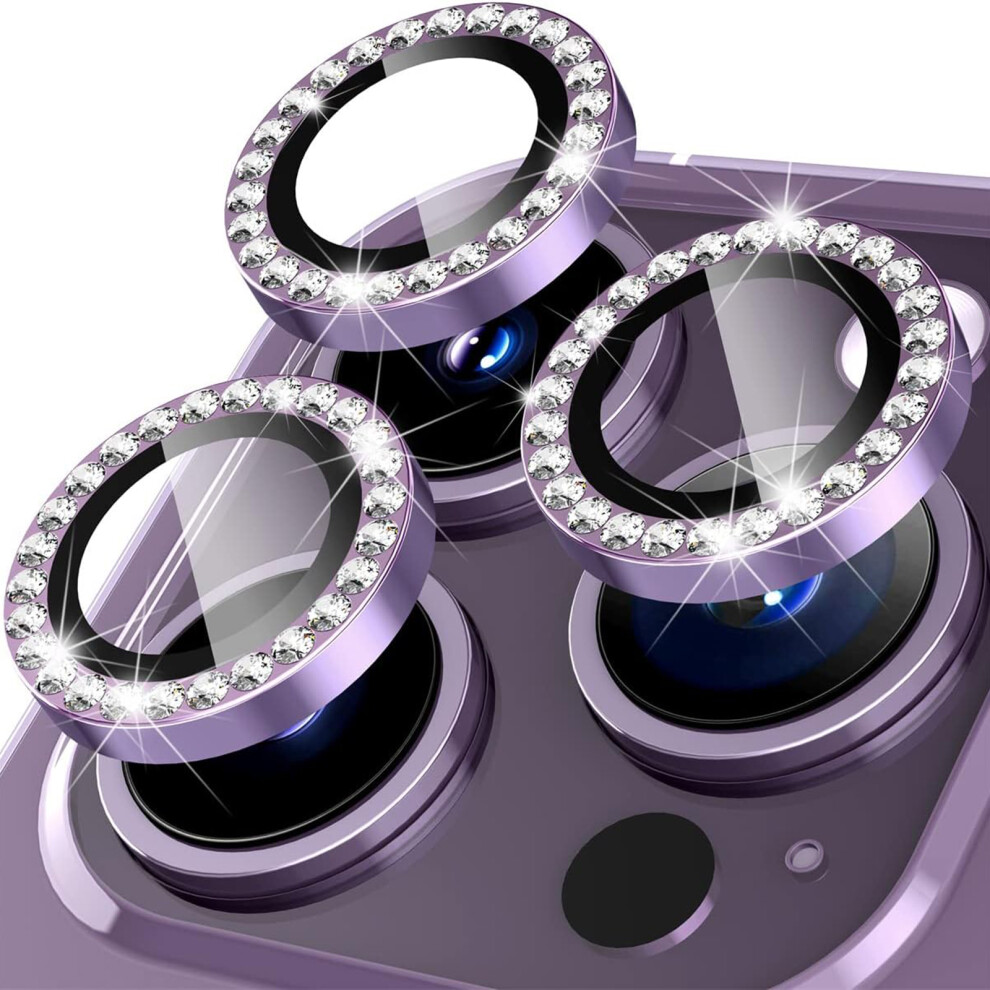 (Purple) 1Set For Iphone 16 Pro 16 Pro Max Camera Lens Protector Tempered Glass+Metal Ring Rhinestone Lens Film Purple 6914286991348