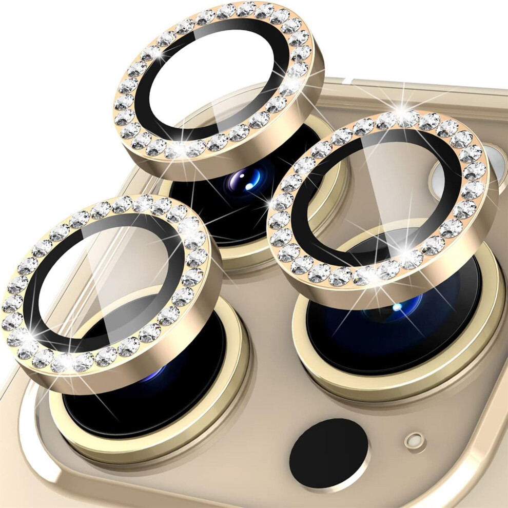 (Gold) 1Set For Iphone 16 Pro 16 Pro Max Camera Lens Protector Tempered Glass+Metal Ring Rhinestone Lens Film Gold 6914289245769