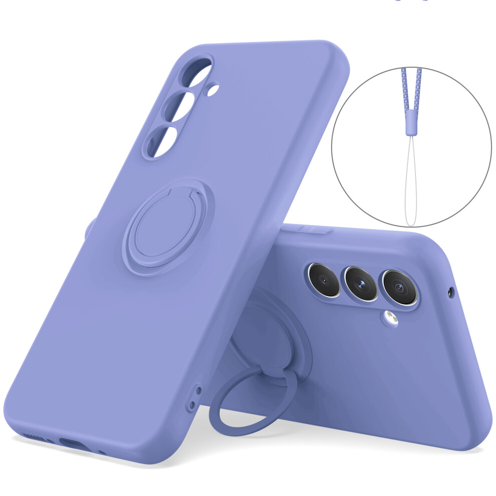 (Purple) For Samsung Galaxy A56 5G Silicone Case with Strap Ring Kickstand Phone Cover
