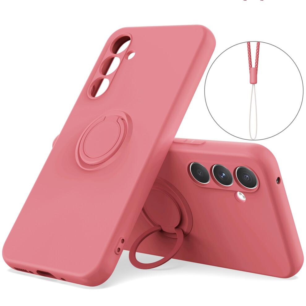 (Red) For Samsung Galaxy A56 5G Silicone Case With Strap Ring Kickstand Phone Cover Red 6914286851758