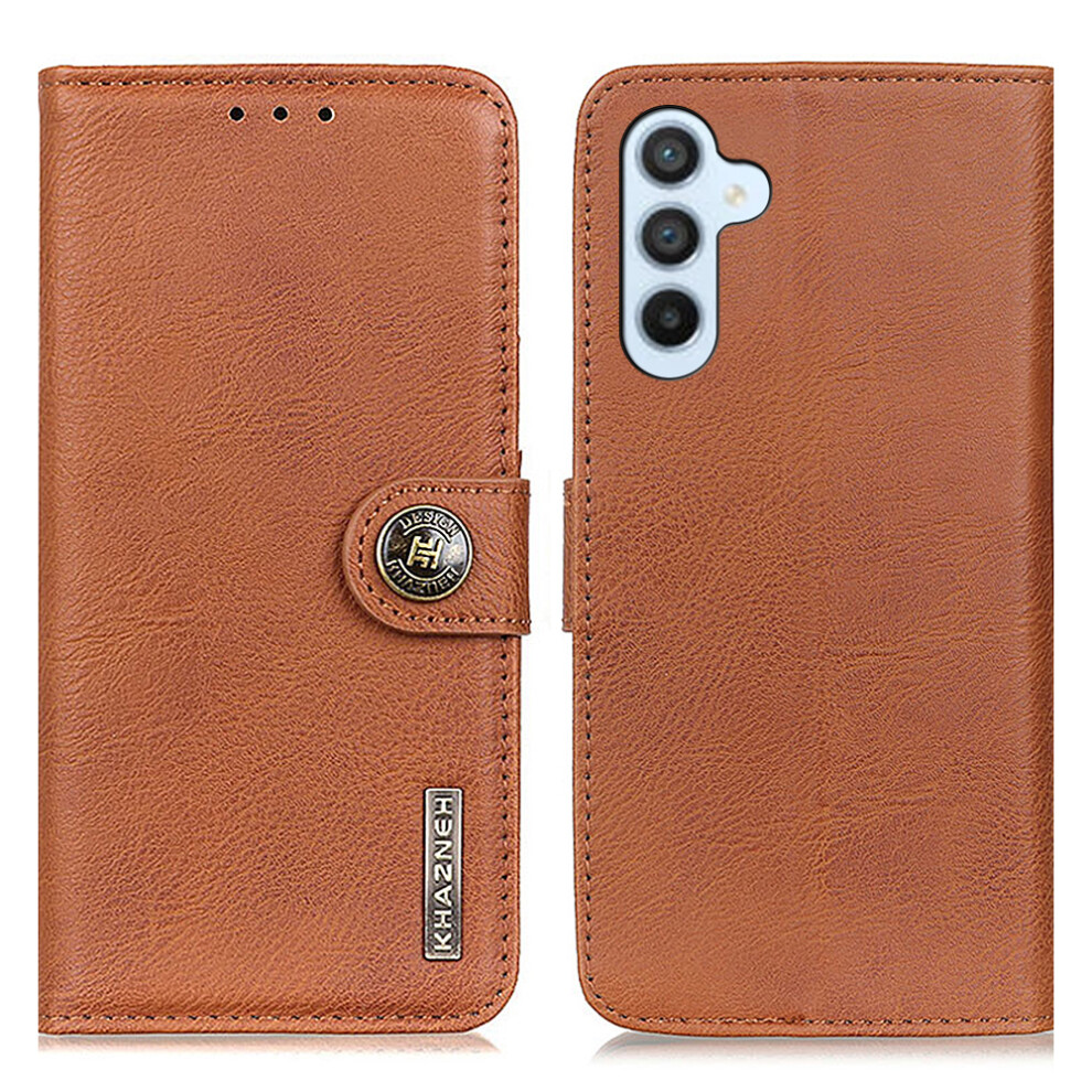 (Brown) Khazneh For Samsung Galaxy S25 S24 Case Cowhide Texture Phone Leather Cover Brown 6914281484487