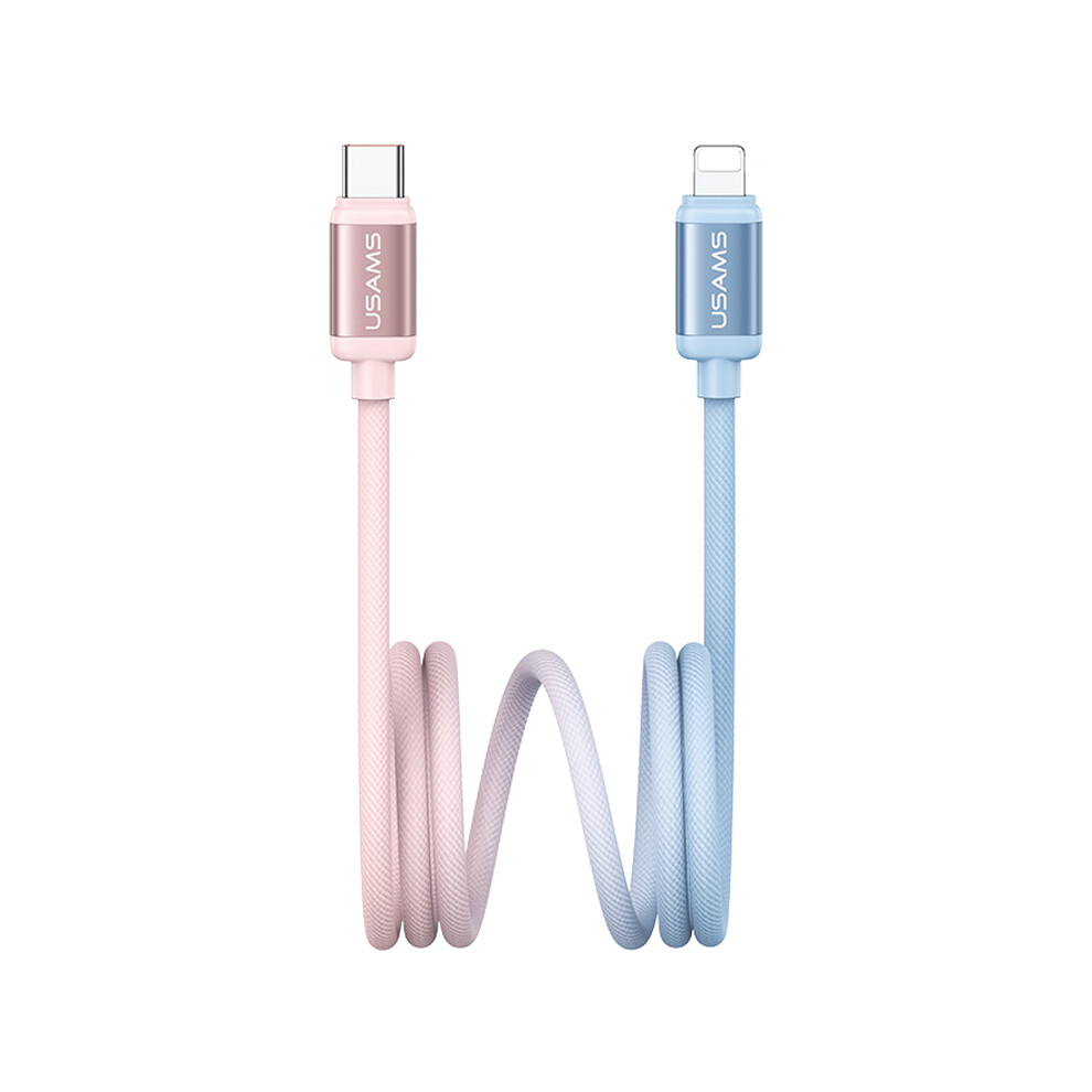 (Blue Pink) USAMS SJ757 1.2m 30W Type-C To Lightning Cable Dual Color Aluminum Alloy Fast Charging Data Sync Cord