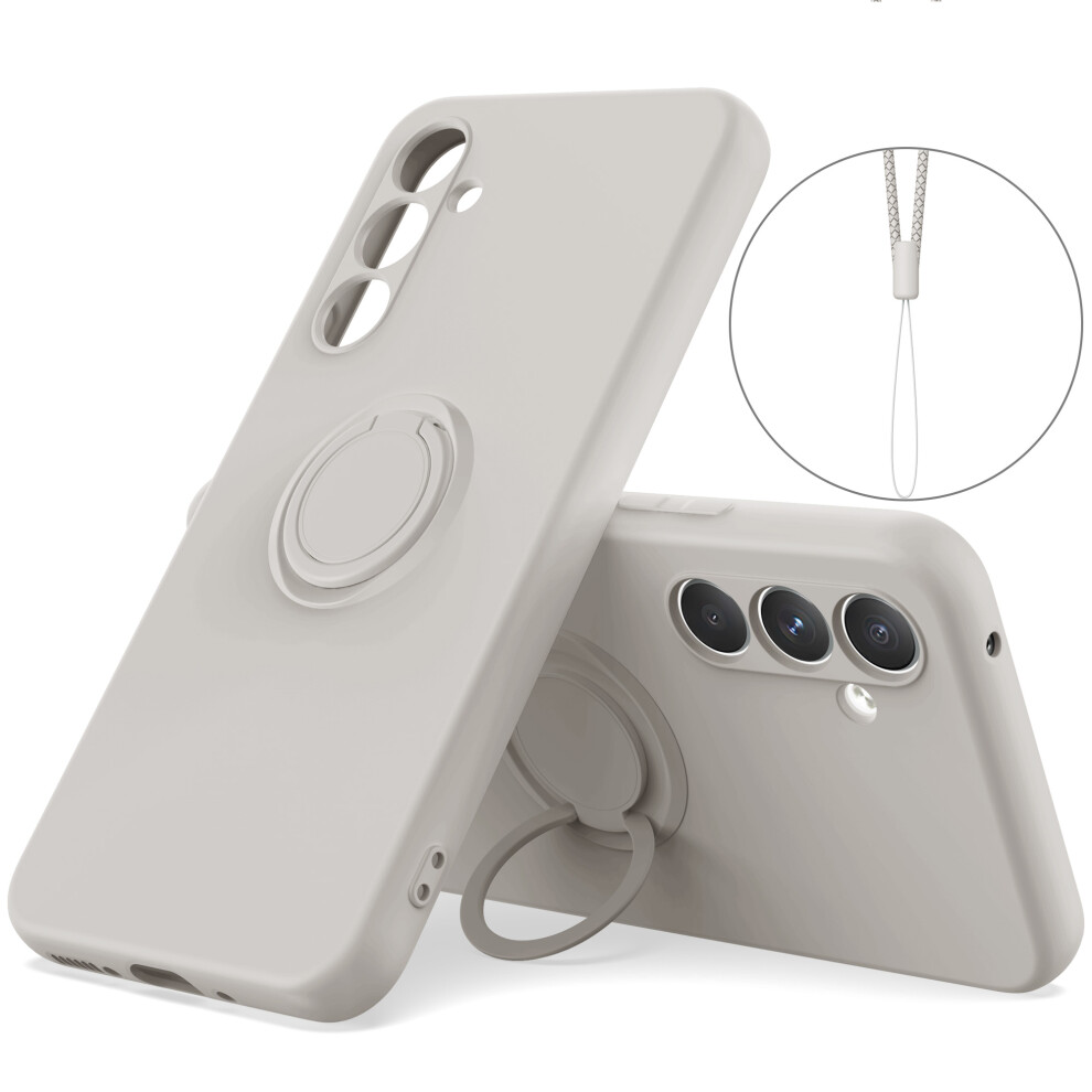 (Grey) For Samsung Galaxy S24 Fe Silicone Case With Strap Ring Kickstand Phone Cover Grey 6914284343507