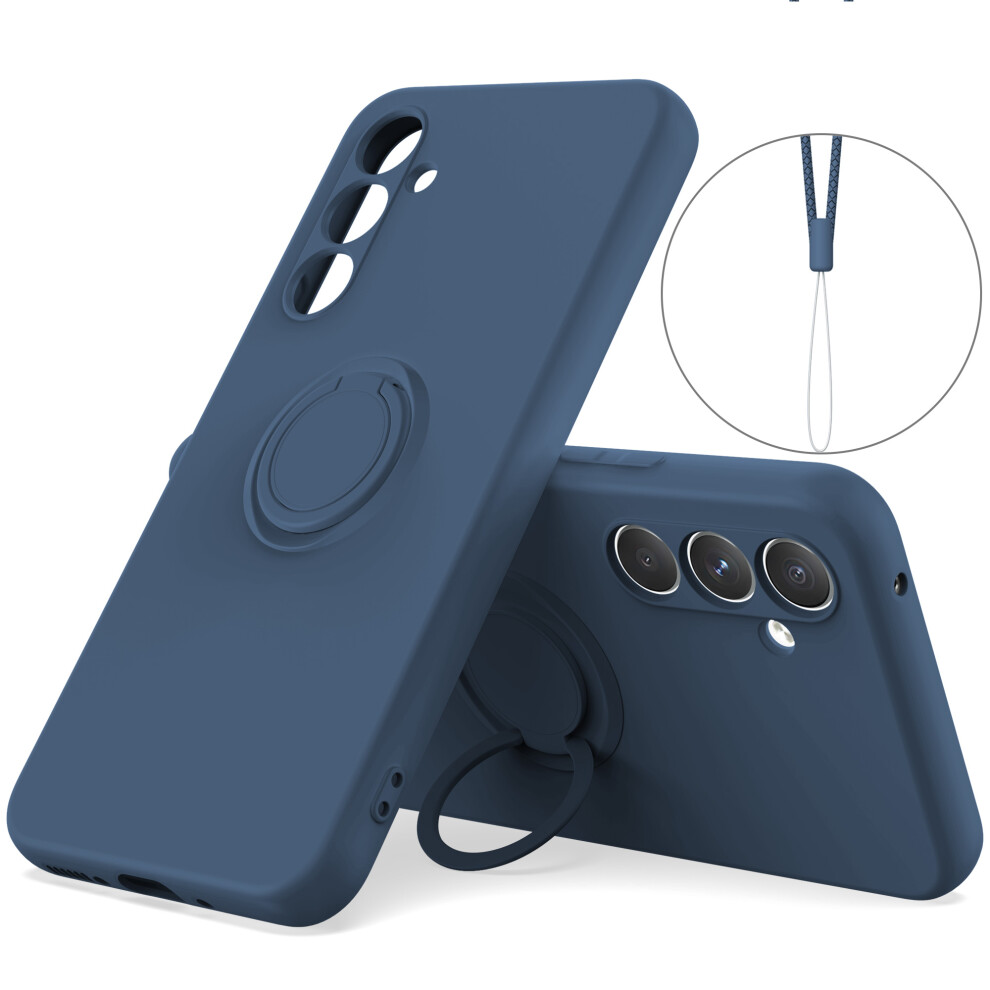 (Midnight ) For Samsung Galaxy S24 Fe Silicone Case With Strap Ring Kickstand Phone Cover Blue 6914288464260