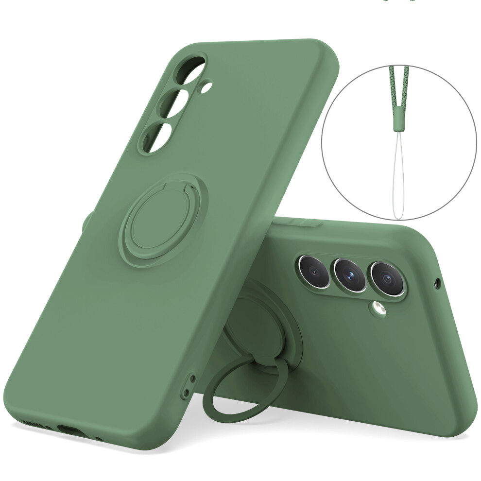 (Green) For Samsung Galaxy S24 Fe Silicone Case With Strap Ring Kickstand Phone Cover Green 6914287931558