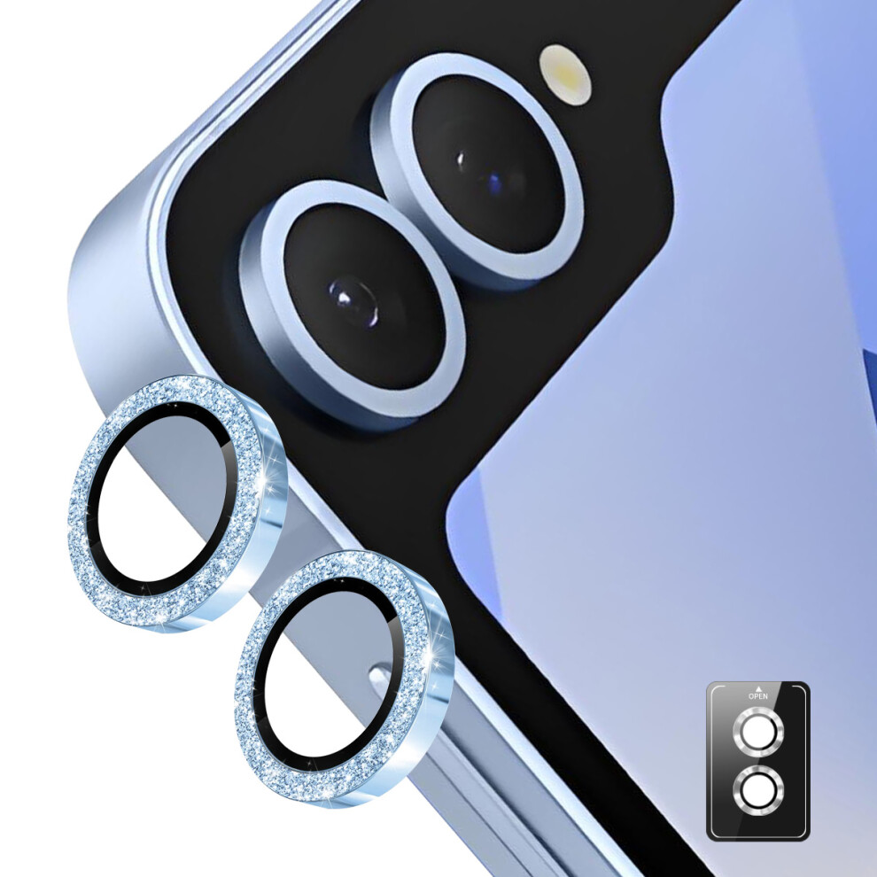 (Blue) For Samsung Galaxy Z Flip7 5G Camera Lens Protector Enkay Hat-Prince Glitter Decor Tempered Glass Lens Film Blue 6914284516109