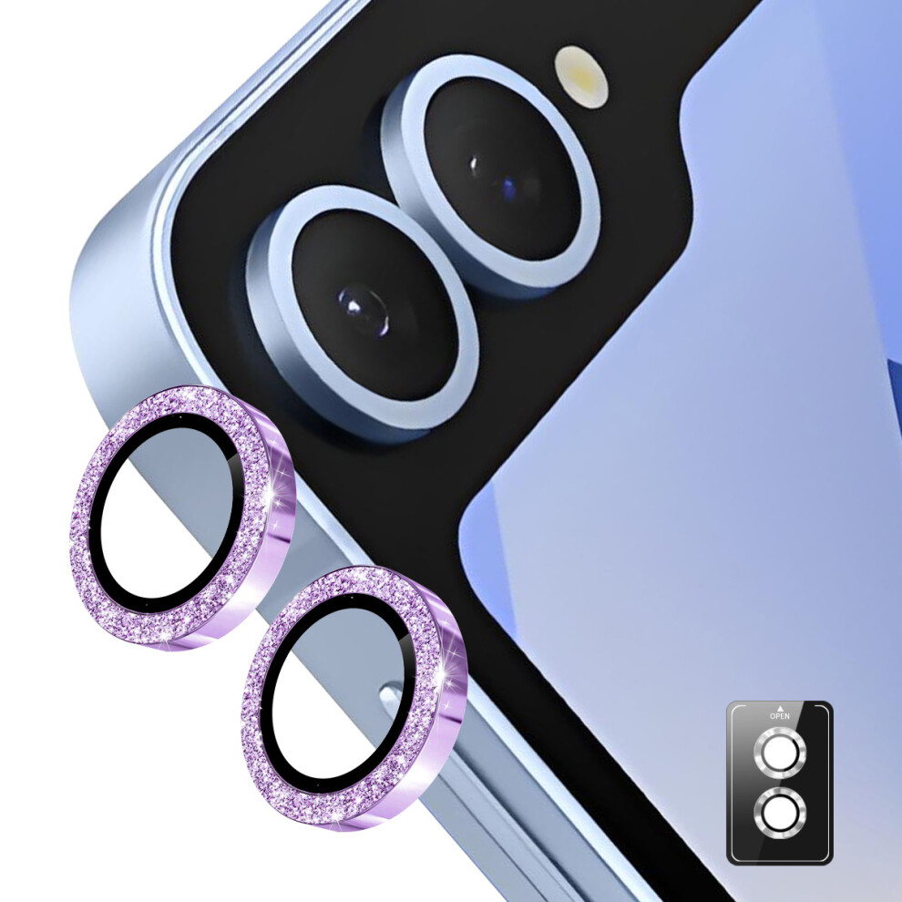 (Purple) For Samsung Galaxy Z Flip7 5G Camera Lens Protector Enkay Hat-Prince Glitter Decor Tempered Glass Lens Film Purple 6914280928050
