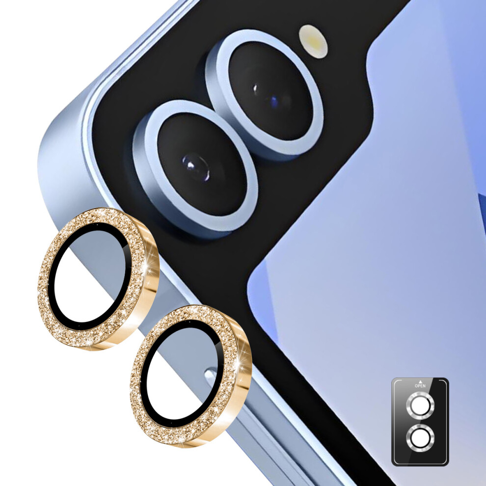 (Golden) For Samsung Galaxy Z Flip7 5G Camera Lens Protector Enkay Hat-Prince Glitter Decor Tempered Glass Lens Film Golden 6914286467959