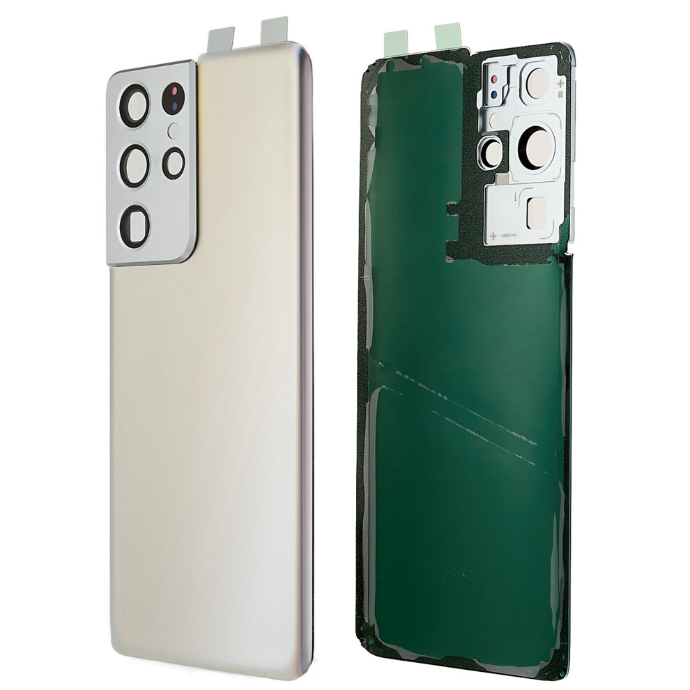 (Silver) For Samsung Galaxy S21 Ultra 5G G998 Battery Housing With Adhesive Sticker + Camera Lens Cover Silver 6914285388163