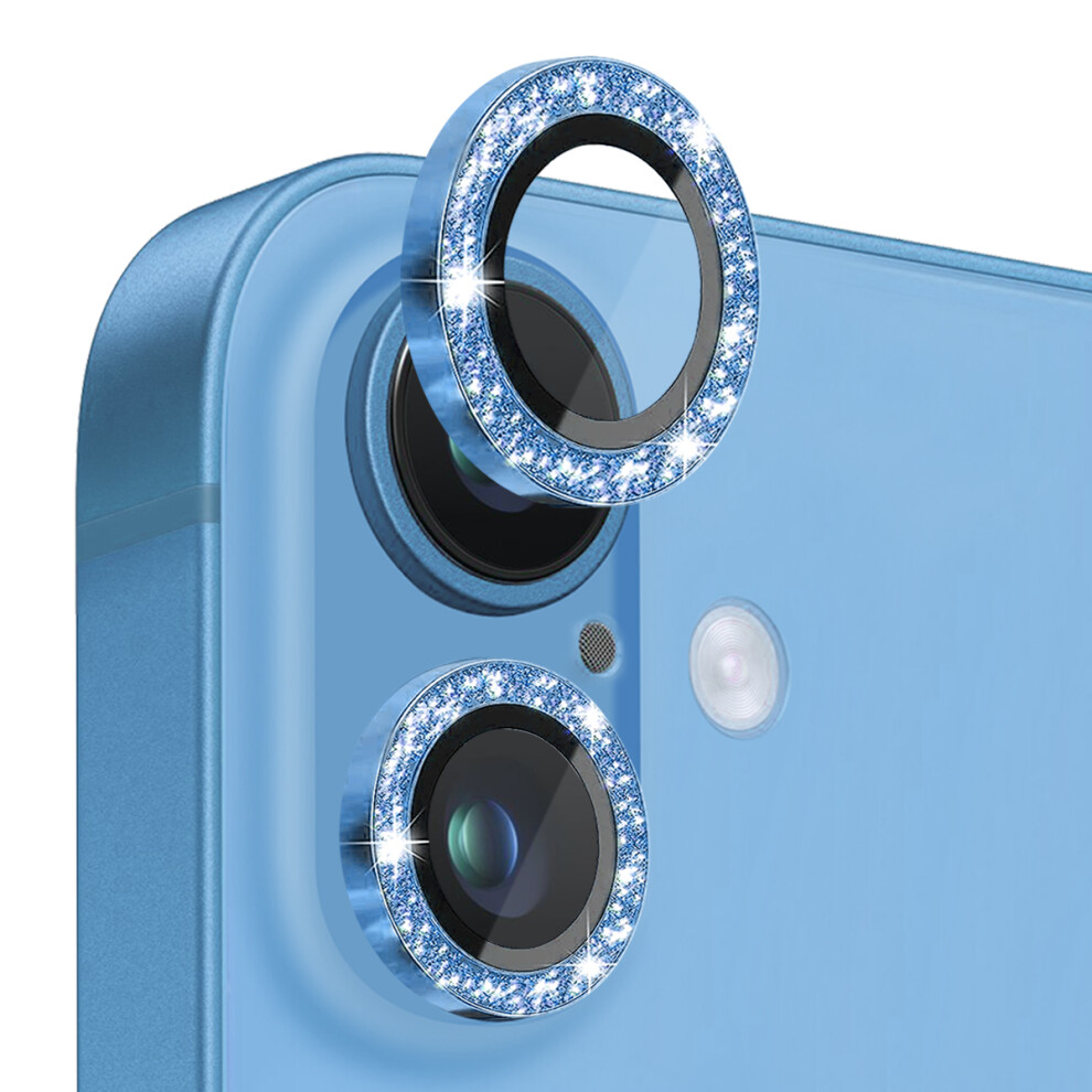 (Blue) Northjo 1 Set For Iphone 16 16 Plus Camera Lens Film Tempered Glass+Metal Glitter Rear Lens Protector Blue 6914281275818