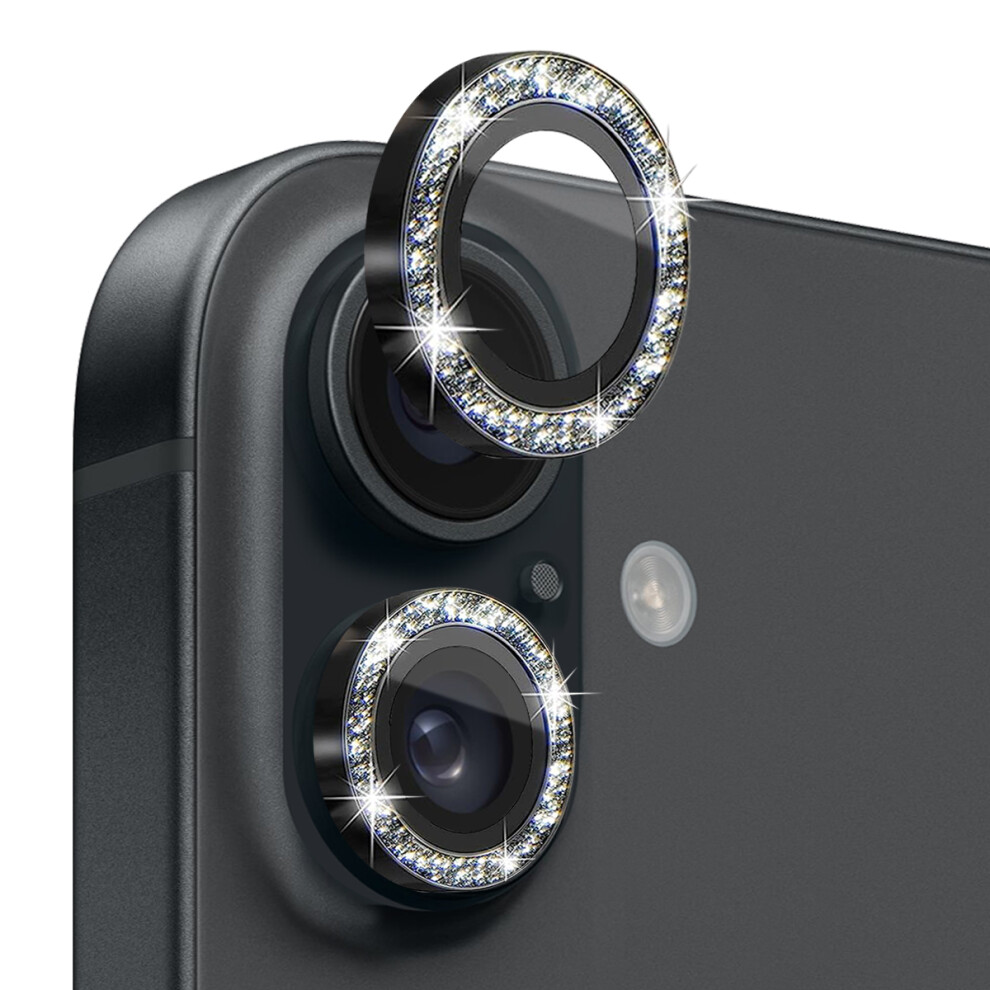 (Black) Northjo 1 Set For Iphone 16 16 Plus Camera Lens Film Tempered Glass+Metal Glitter Rear Lens Protector Black 6914285351815