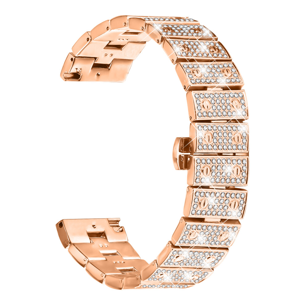(Rose ) For Garmin Venu 3 Watch Band Alloy Metal Rhinestones Decor Strap With Butterfly Clasp Gold 6914287498464