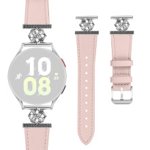 (Pink) For Garmin vivoactive 5 Garminactive 5 Watch Band Genuine Cow Leather Flower Decor Adjustable Strap