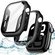 (Black) For Apple Watch Series 11 10 42mm Watch Case IP68 Waterproof Hard PC Cover with Tempered Glass Film