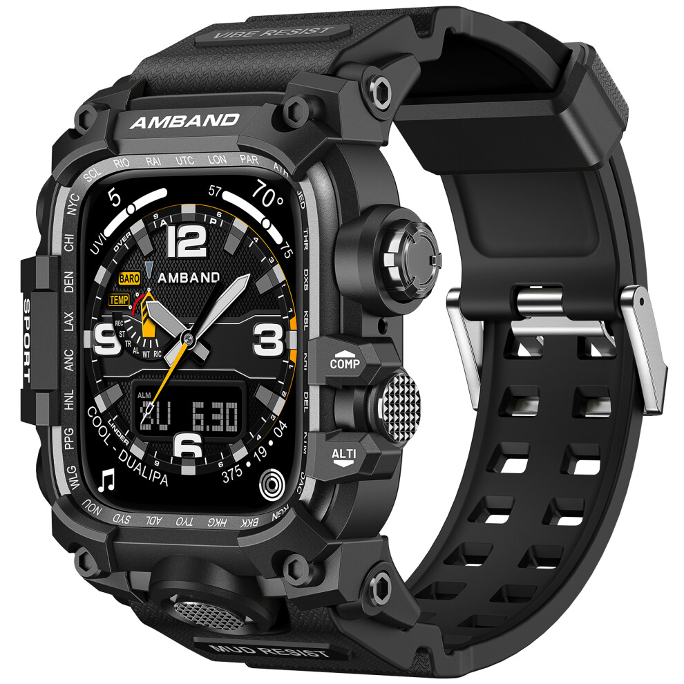 (Black) Amband For Apple Watch Ultra 49Mm Bump Proof Tpu Watch Strap With Integrated Watch Case Black 6914283940486