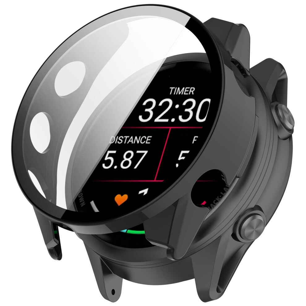 (Black) For Garmin Forerunner 970 Case Hard Pc All-Around Watch Cover With Tempered Glass Film Black 6914287543515