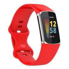 (Red) Soft Silicone Watch Band Solid Color Adjustable Bracelet Strap Replacement for Fitbit Charge 6 5