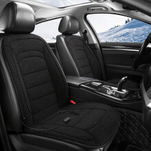 (Black) 2Pcs 12V Electric Heated Car Seat Cushion Back Cover Winter Heating Seat Pad