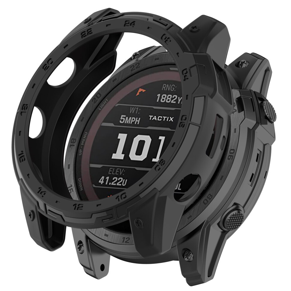 (Black) For Garmin Tactix 7 Amoled Tpu Bumper Case Protective Watch Cover Frame With Dial Plate Black 6914287519503