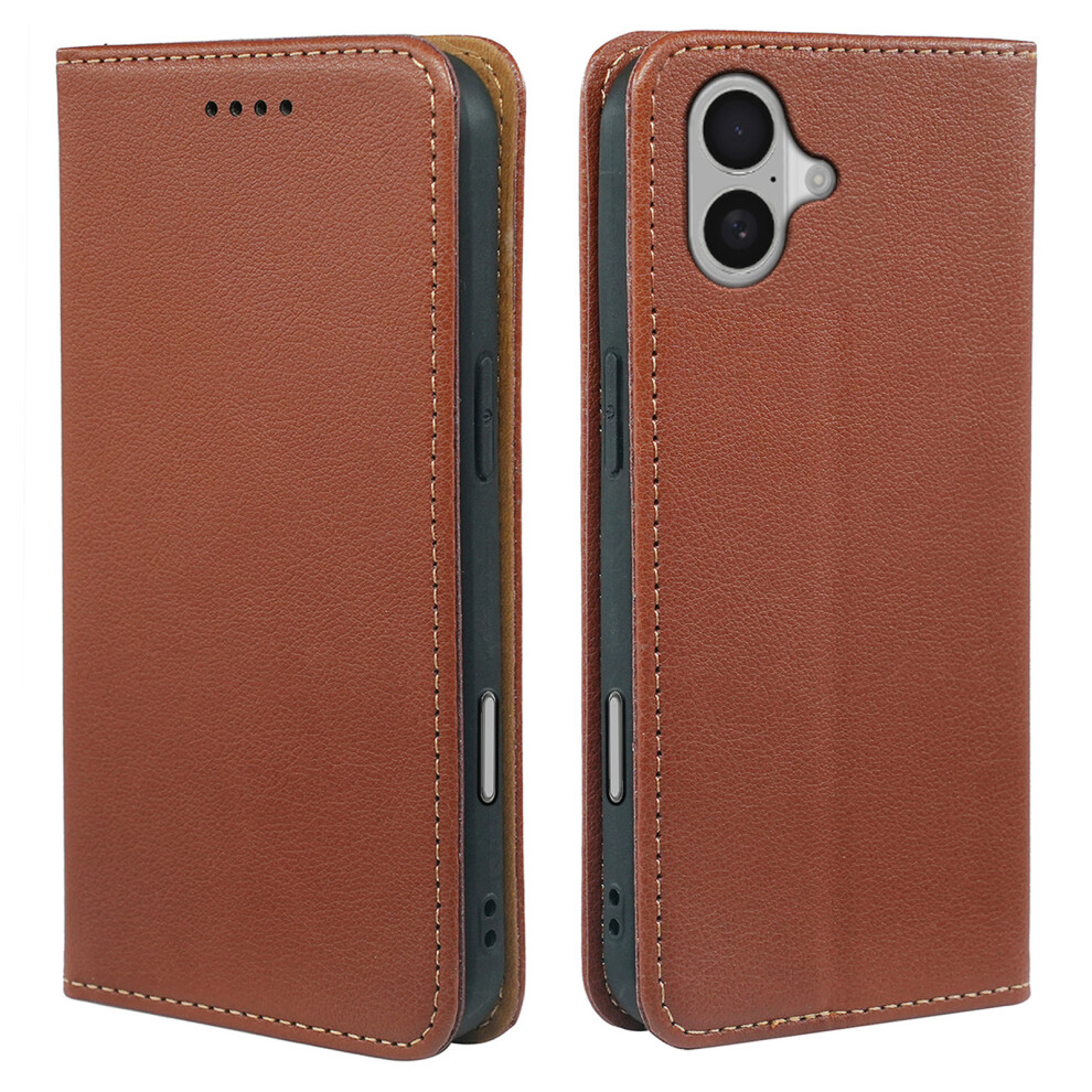(Brown) For Iphone 16 Case Wallet Rfid Blocking Leather Phone Cover Strong Magnetic Closure Brown 6914283808144