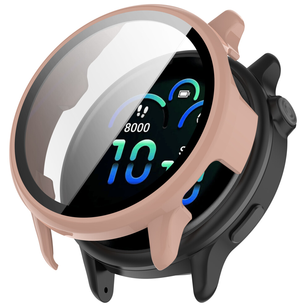(Glossy ) For Garmin Vivoactive 6 Hard Pc Case All Around Watch Cover With Tempered Glass Film Pink 6914282515753