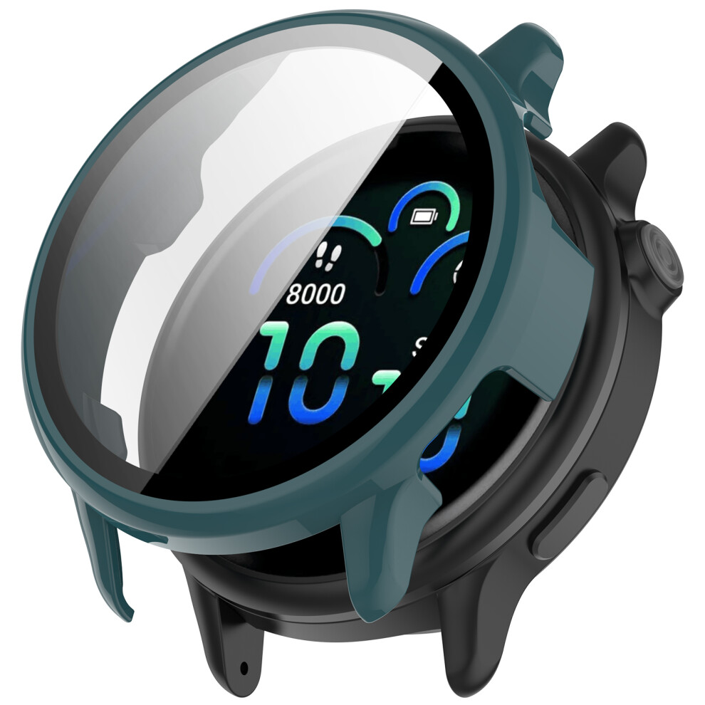 (Glossy ) For Garmin Vivoactive 6 Hard Pc Case All Around Watch Cover With Tempered Glass Film Green 6914282994145