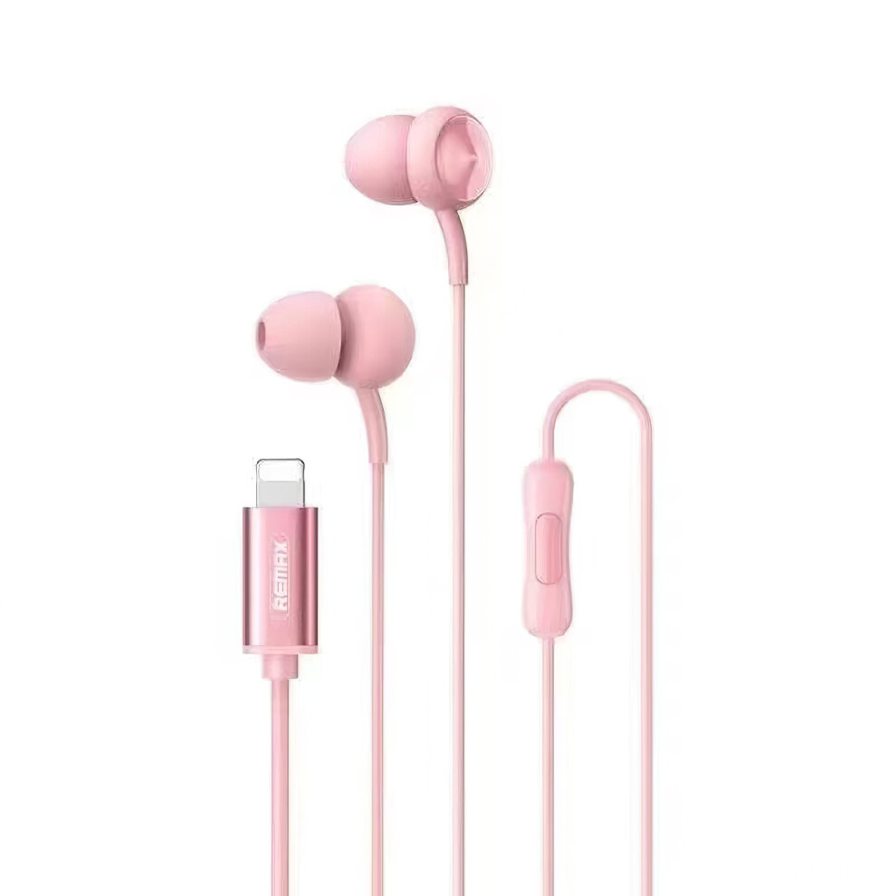 (Pink) Remax Rm-510I Wired Earphones Concave-Convex Earbuds With Microphone (Lightning Connector) Pink 6914288851343