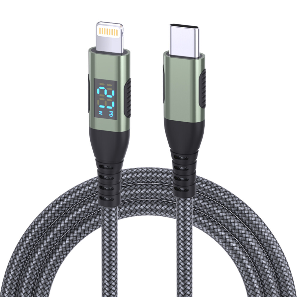 (Grey) 2M Usb C To Lightning Cable Digital Display Pd 27W Fast Charging Nylon Braided Cord Grey 6914282101048