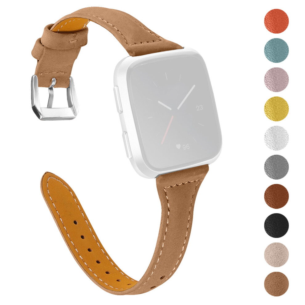 (Brown) For Fitbit Versa 2/Versa/Versa Lite/Versa Se Stylish Cowhide Genuine Leather Replacement Smart Watch Strap Brown 6914289690286