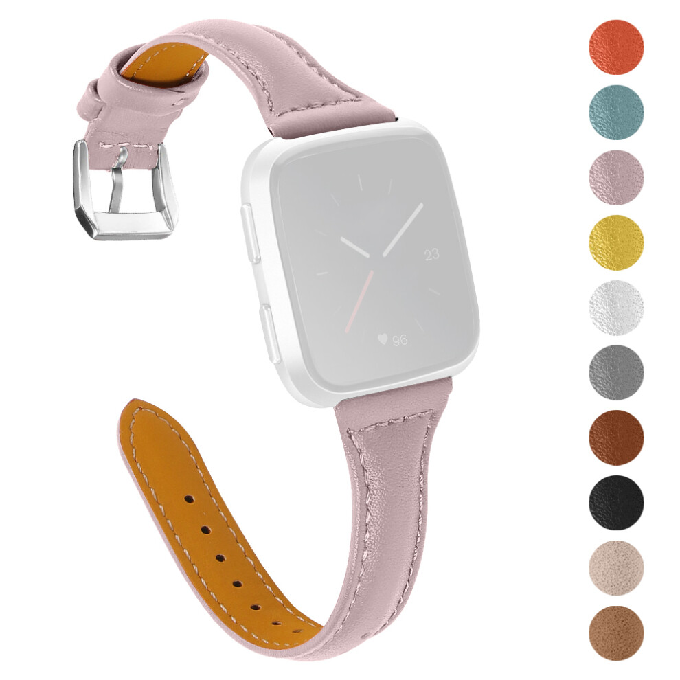 (Apricot) For Fitbit Versa 2/Versa/Versa Lite/Versa Se Stylish Cowhide Genuine Leather Replacement Smart Watch Strap 6914283278336