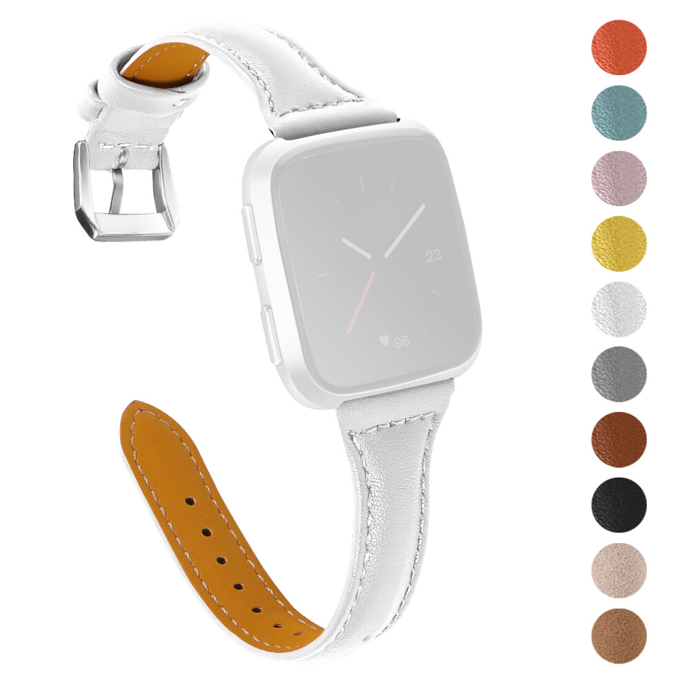 (White) For Fitbit Versa 2/Versa/Versa Lite/Versa Se Stylish Cowhide Genuine Leather Replacement Smart Watch Strap White 6914281642139